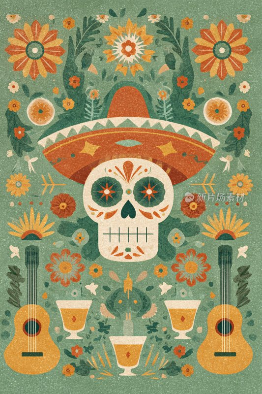 墨西哥风格骷髅插画