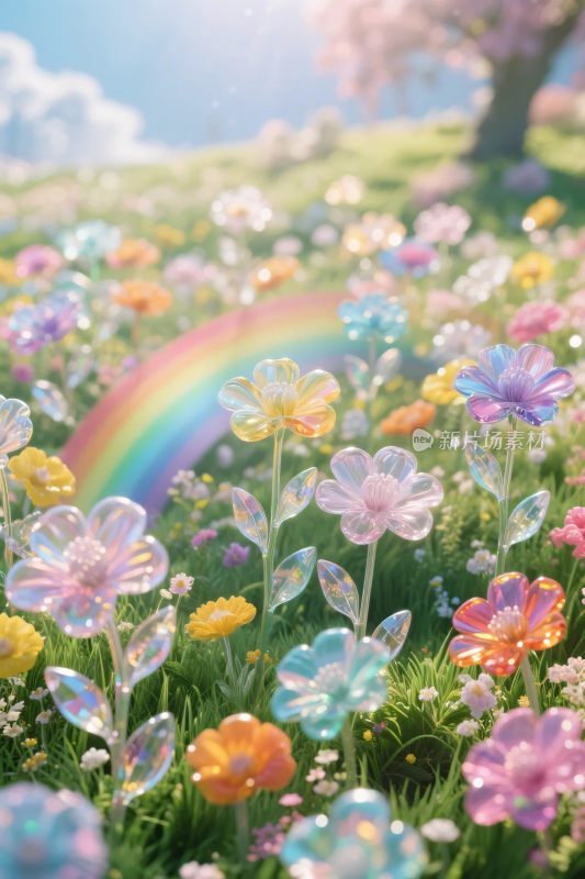 梦幻花海彩虹插画