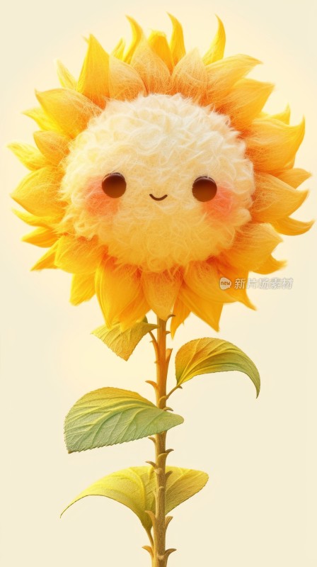 可爱的卡通毛绒花朵插图-向日葵
