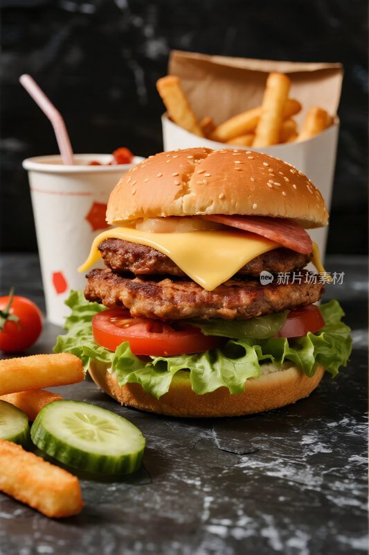 美味汉堡薯条美食摄影