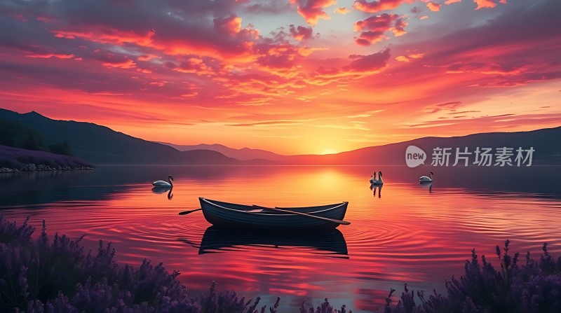 日落湖畔静谧时光