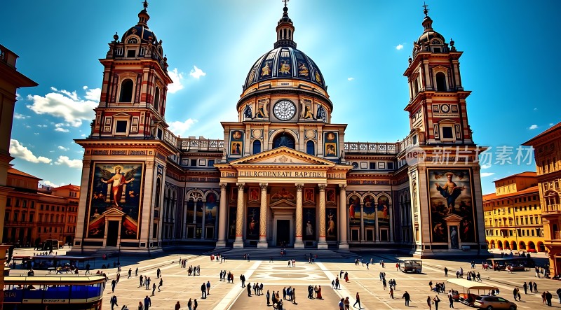 阳光下的宏伟教堂广场