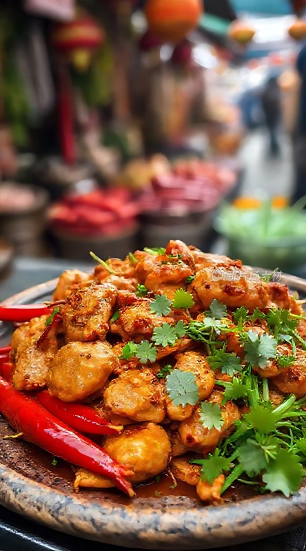 香辣鸡块配香菜