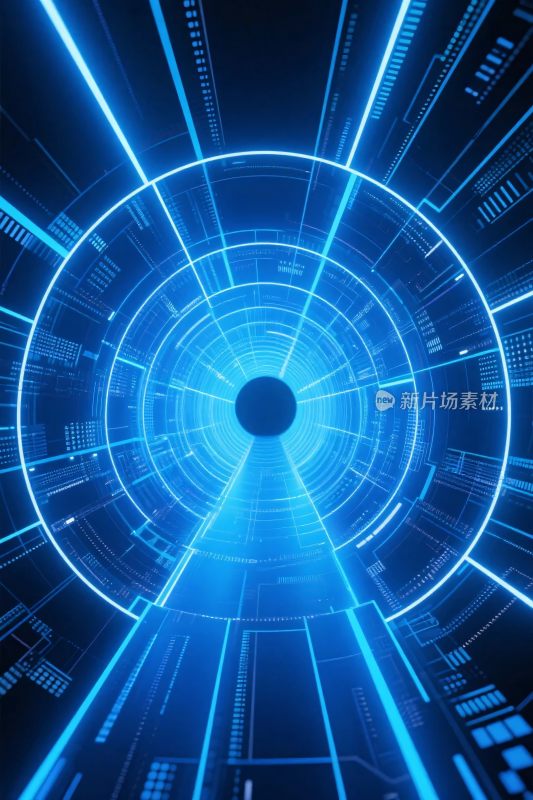 蓝色科技环形隧道插画