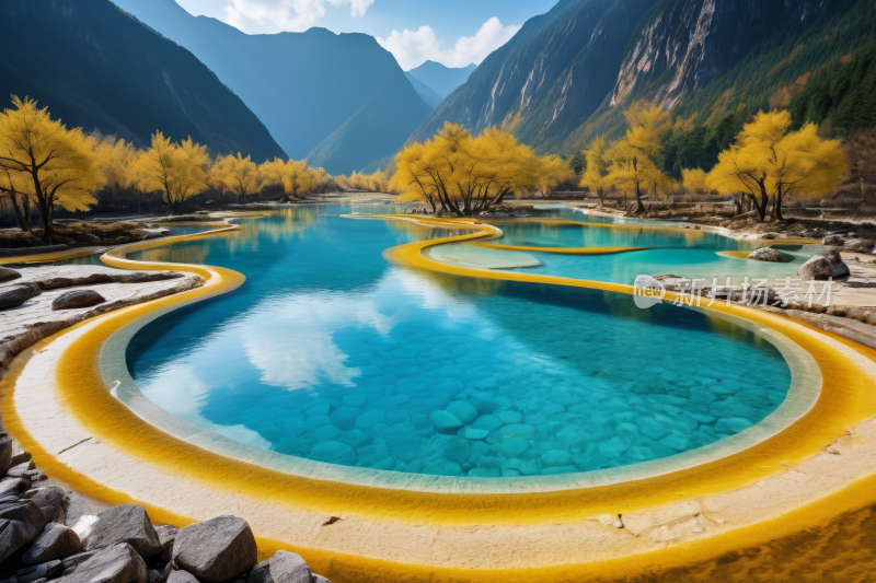 山中央一个黄水的大水池高清风景图片