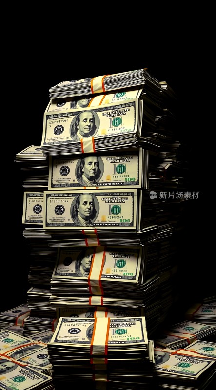 百元美钞堆叠财富象征