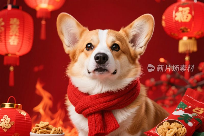 春节柯基犬喜庆画面