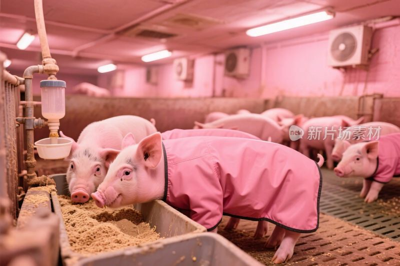 穿粉色衣服的猪养殖场景