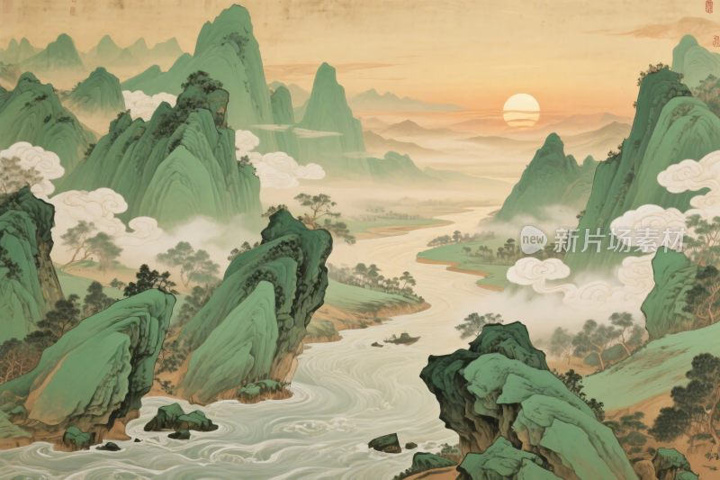 传统山水风景插画