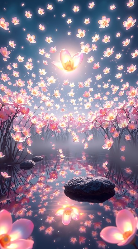 夜幕下的梦幻花海