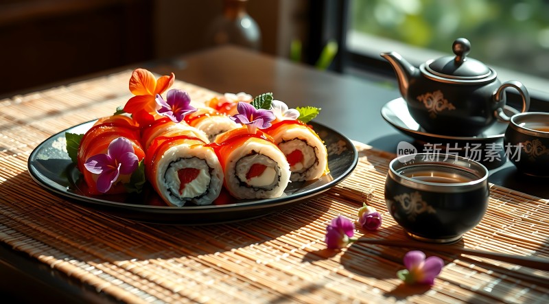 阳光下的寿司茶点时光