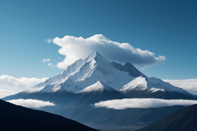 山上有雪覆盖山峰和几朵云风光风景图片