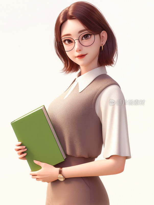 卡通女教师女老师3D卡通人物插画