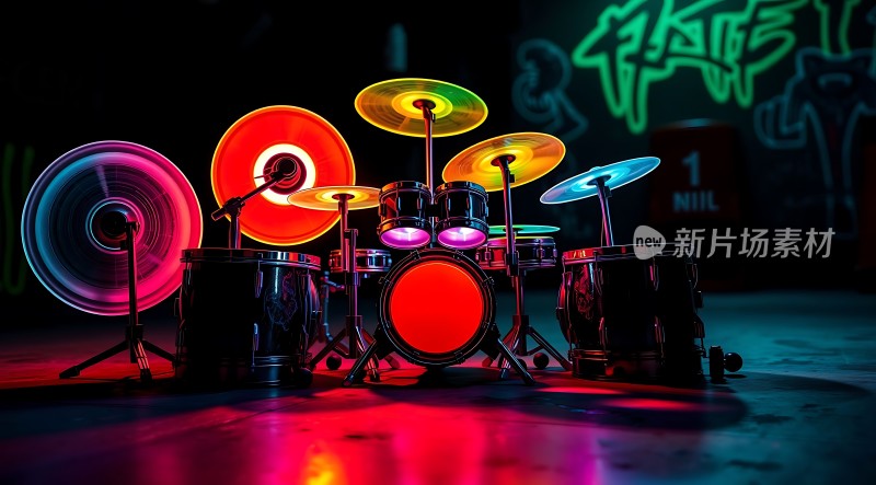 霓虹灯光下的架子鼓