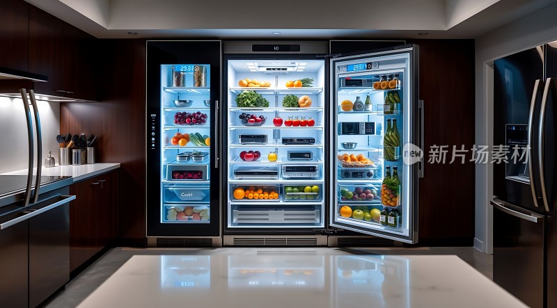 现代厨房高端冰箱展示美味食物