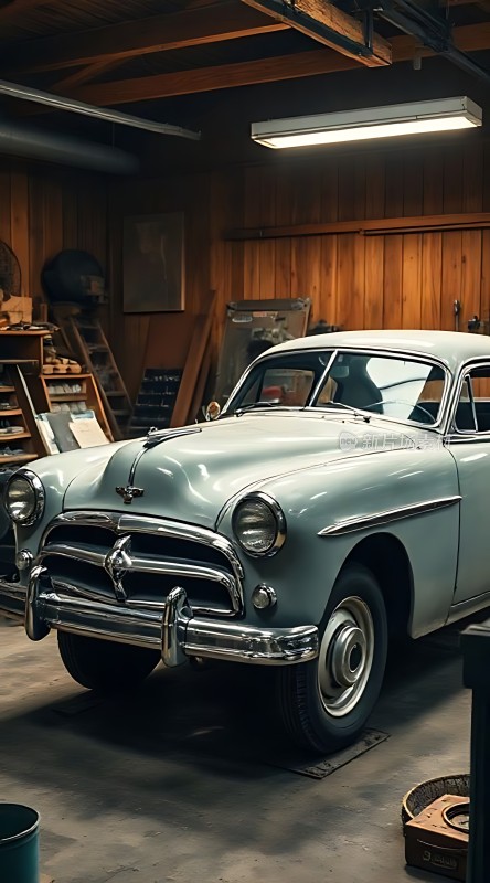 复古车库里的经典轿车