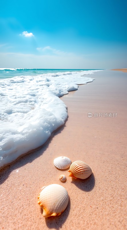 阳光下的贝壳与海浪