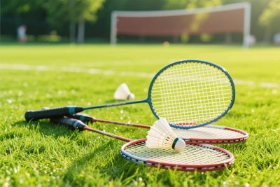草地上的羽毛球装备 草地上的羽毛球装备