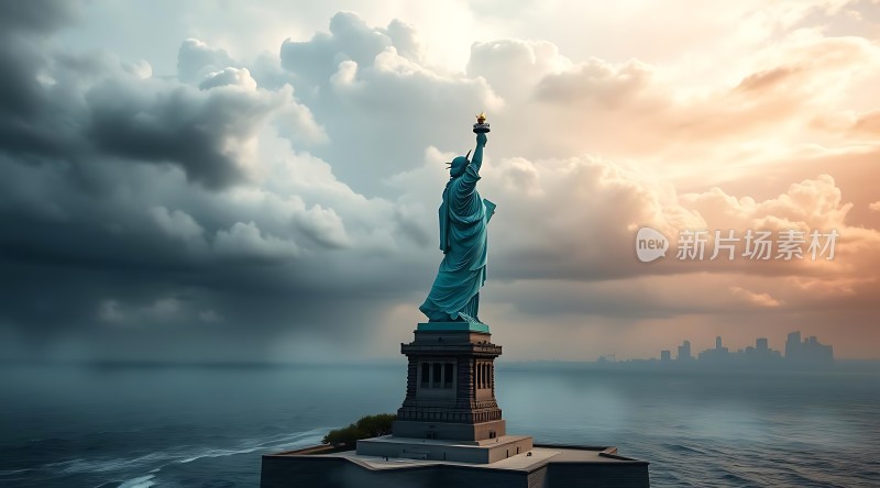 自由女神像与城市天际线