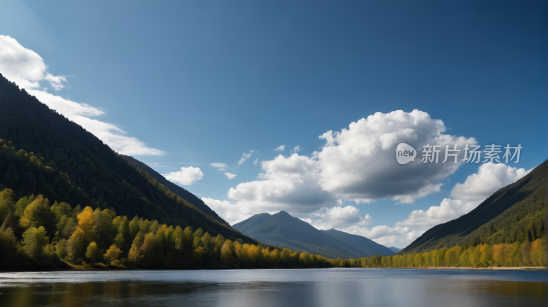 山和树倒映在湖水中风景图片