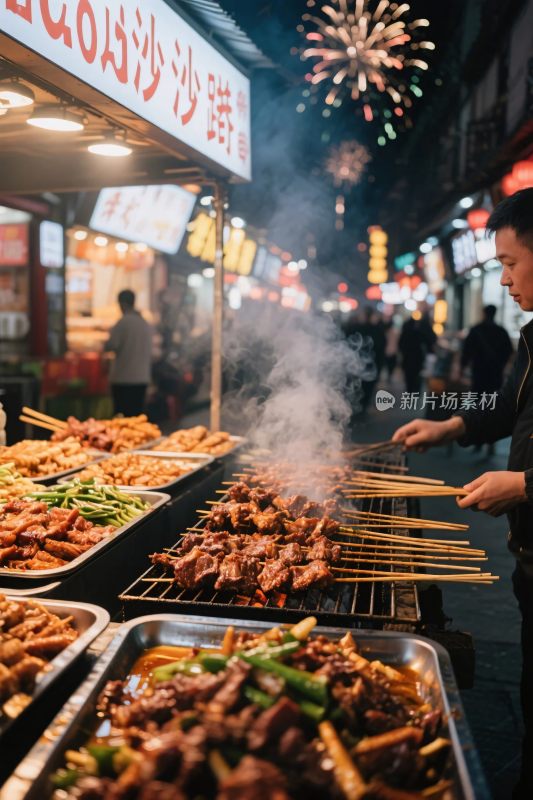 夜市美食烧烤场景