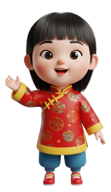 正在打招呼的3D国风女孩形象