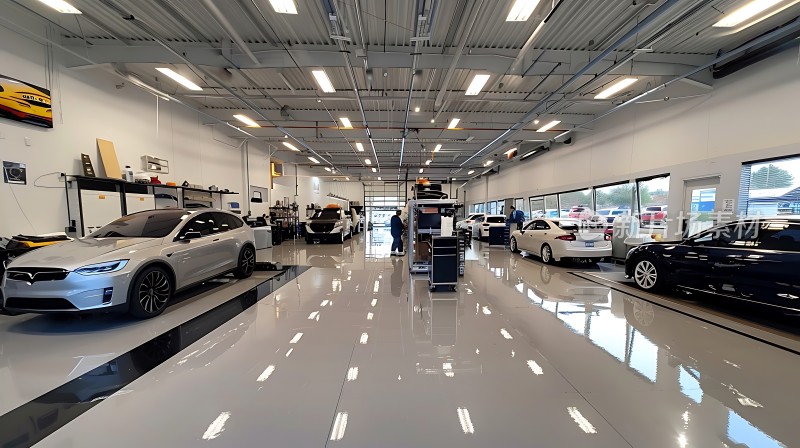 高端汽车维修车间整洁明亮设备齐全专业团队服务