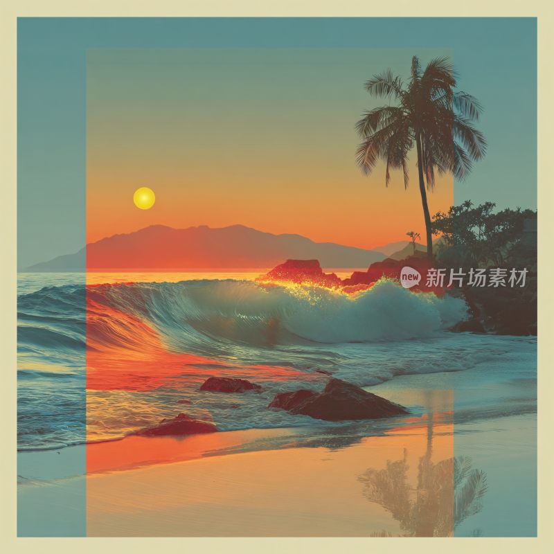 海边日落美景插画