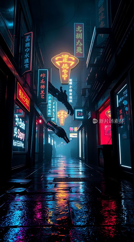 霓虹灯下的未来都市夜景