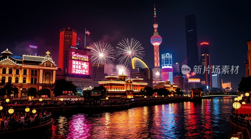 东方明珠烟花夜上海外滩