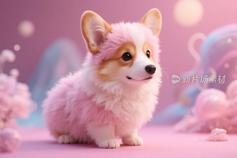粉色萌宠柯基插画