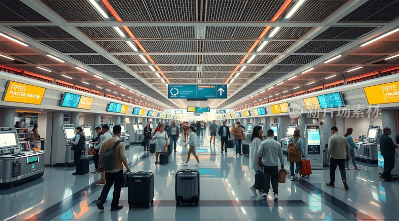 机场繁忙景象旅客排队办理登机手续