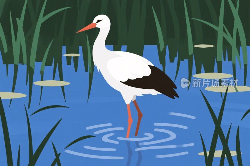 白鹳湿地插画