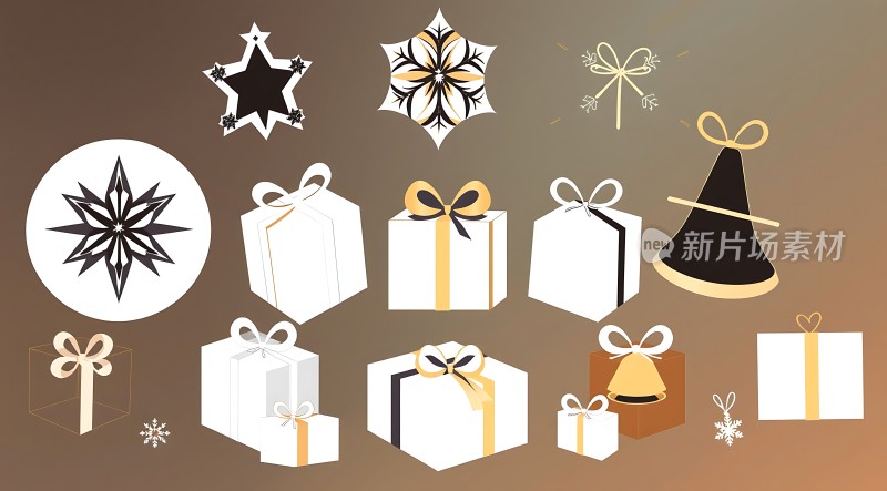 新年礼物与雪花装饰