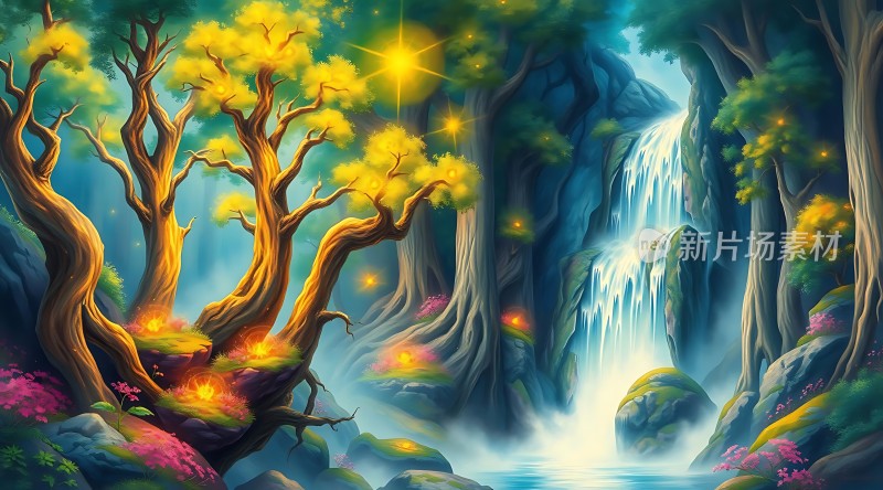 神秘森林瀑布奇景