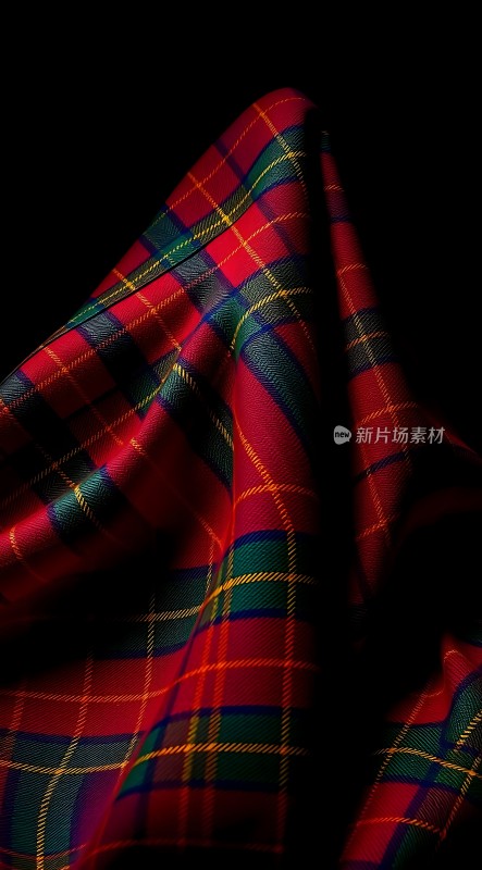 红色格子布料纹理细节图