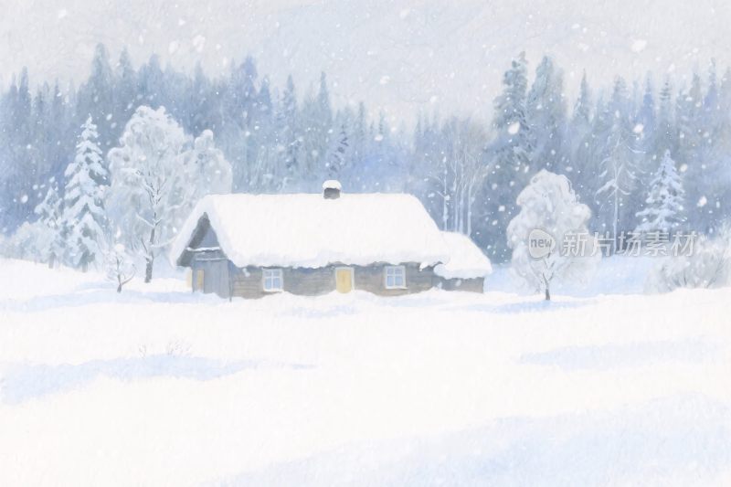 雪景木屋冬日风景
