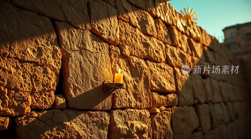 石墙上的蜡烛光影交错宁静而神秘