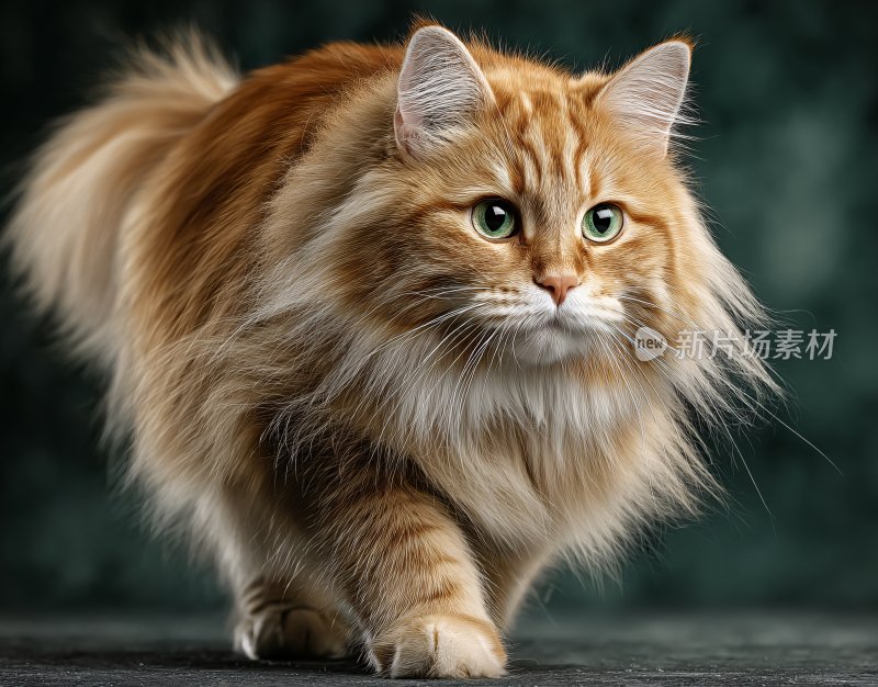 行走的长毛橘色猫咪