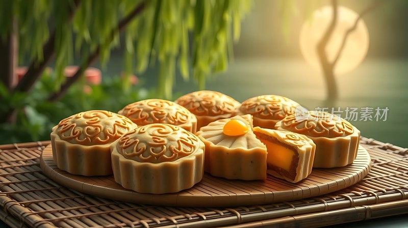 传统月饼蛋黄流心美味呈现
