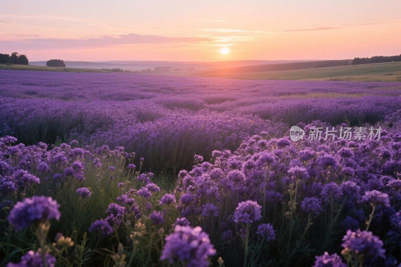 薰衣草花海夕阳风景