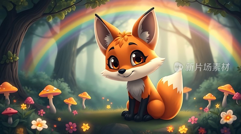 彩虹下的森林小狐狸