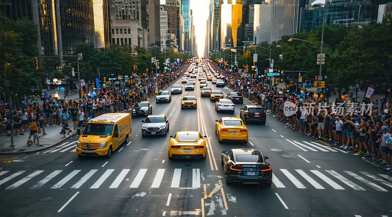 纽约街头车水马龙人群熙攘