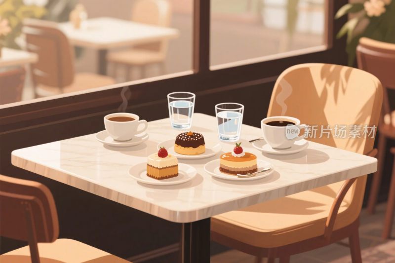 咖啡馆甜点场景插画