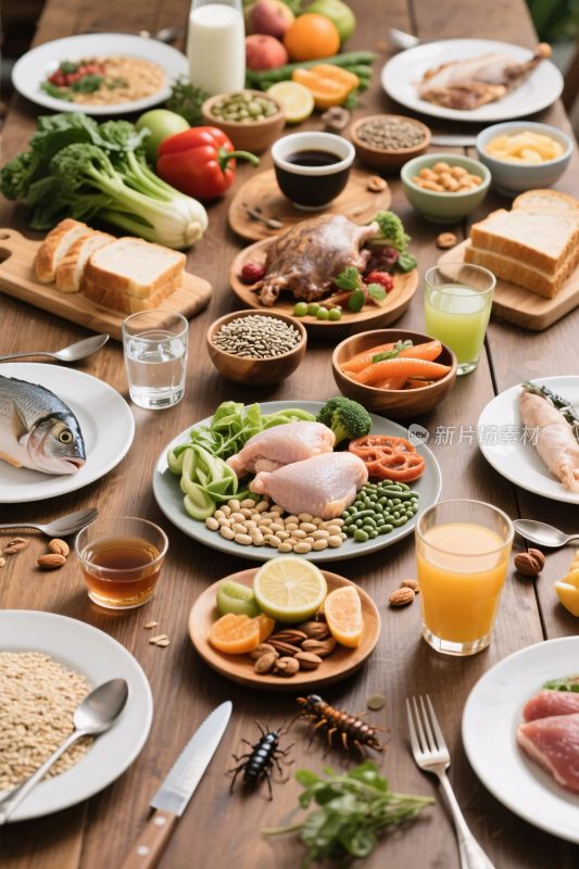 丰富食材美食摆盘图