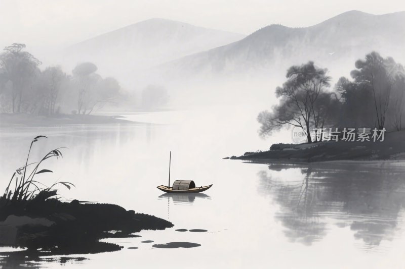 水墨山水风景插画