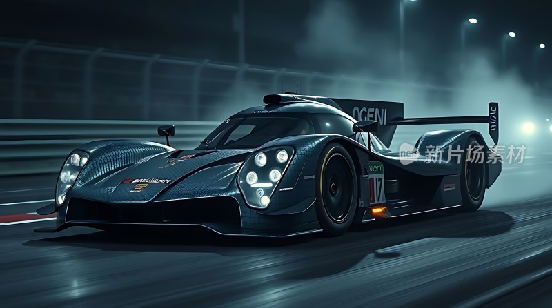 赛道上的黑色赛车疾驰而过