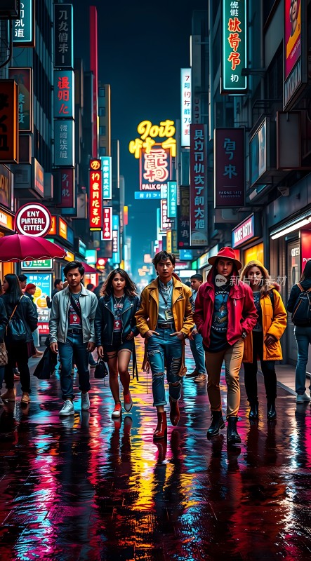 霓虹灯下的街头漫步