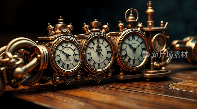古铜色时钟组合展示