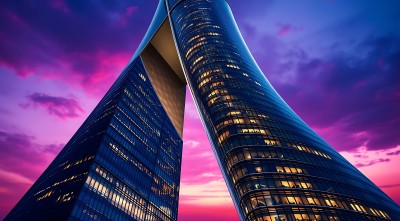 双塔摩天大楼夜幕下的璀璨夜景 双塔摩天大楼夜幕下的璀璨夜景